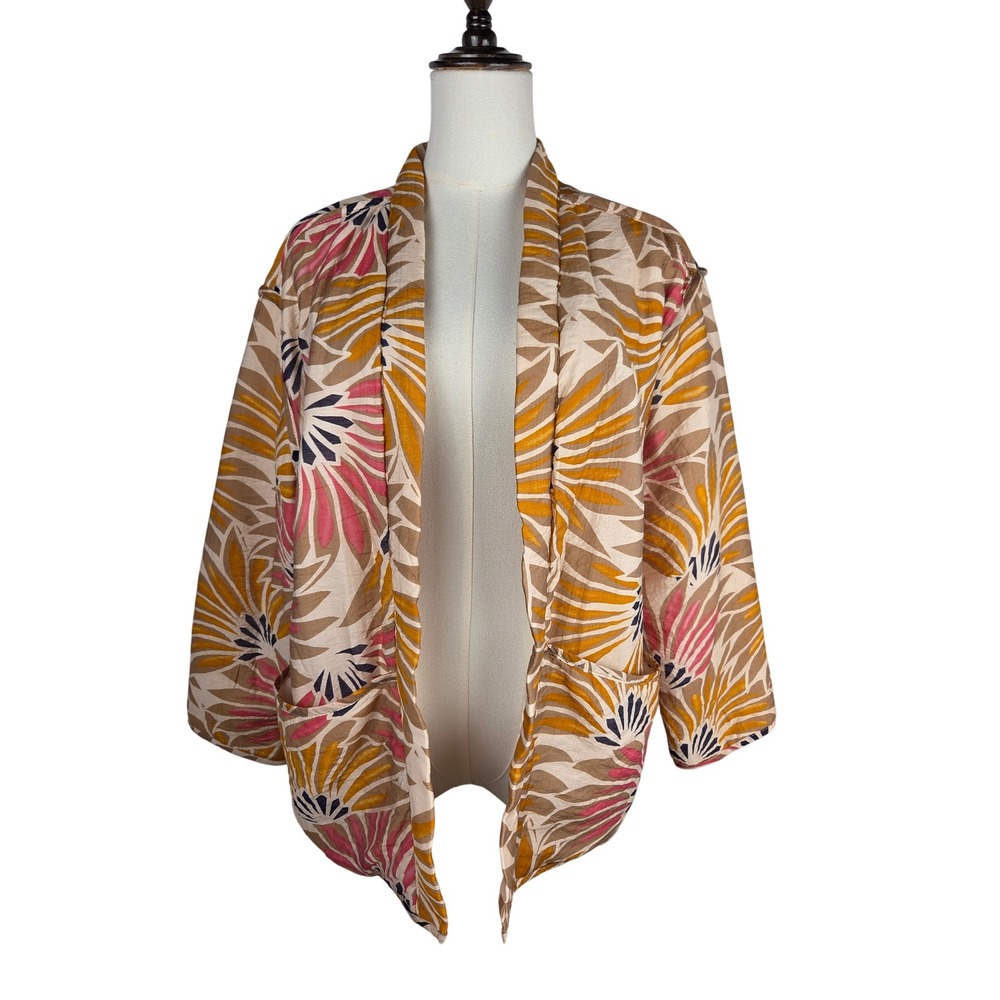 Easy Clothes Mirabelle Jacket S/M Multicolor Floral Fan Print Blazer Boho French - Picture 3 of 13
